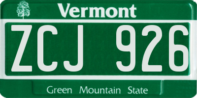 VT license plate ZCJ926