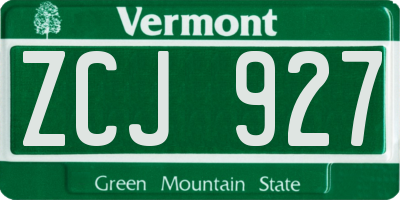 VT license plate ZCJ927
