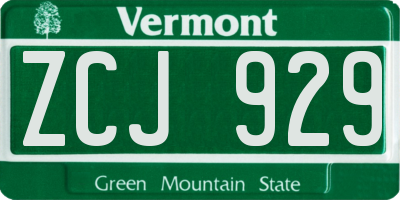 VT license plate ZCJ929