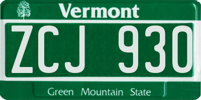 VT license plate ZCJ930