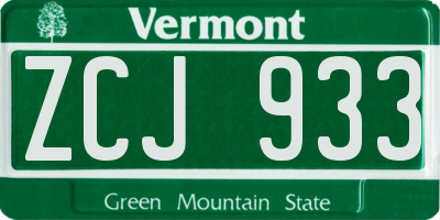 VT license plate ZCJ933