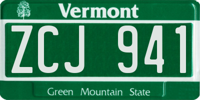 VT license plate ZCJ941