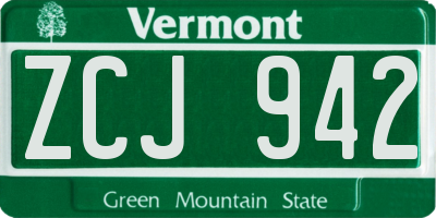 VT license plate ZCJ942