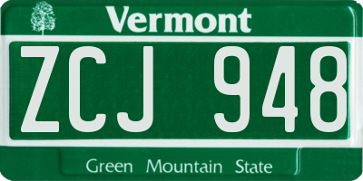 VT license plate ZCJ948