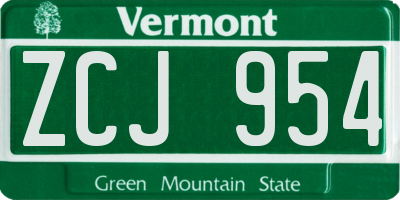 VT license plate ZCJ954