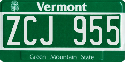 VT license plate ZCJ955