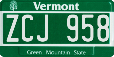 VT license plate ZCJ958