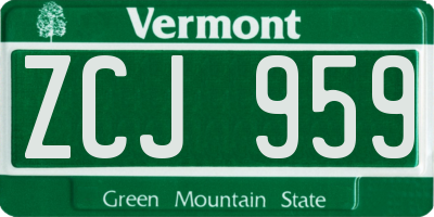 VT license plate ZCJ959