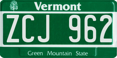 VT license plate ZCJ962
