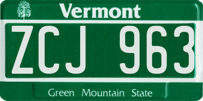 VT license plate ZCJ963