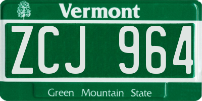 VT license plate ZCJ964