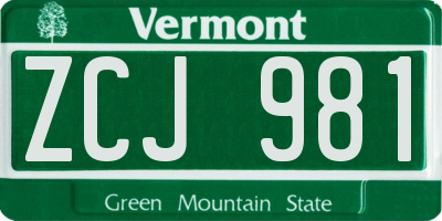 VT license plate ZCJ981