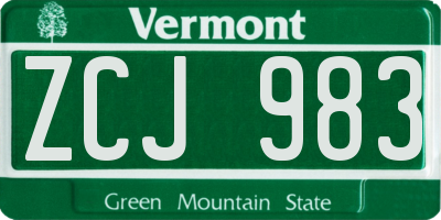VT license plate ZCJ983