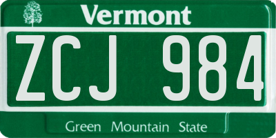VT license plate ZCJ984