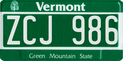 VT license plate ZCJ986