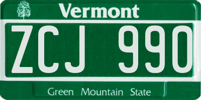 VT license plate ZCJ990