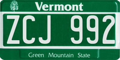 VT license plate ZCJ992
