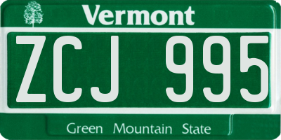 VT license plate ZCJ995
