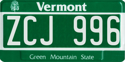 VT license plate ZCJ996