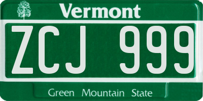 VT license plate ZCJ999
