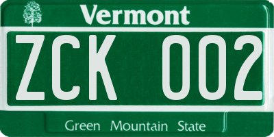VT license plate ZCK002