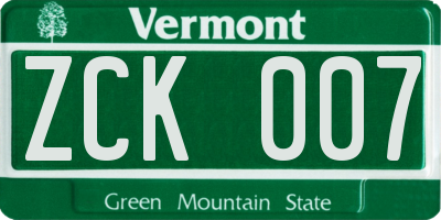 VT license plate ZCK007