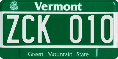 VT license plate ZCK010