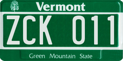 VT license plate ZCK011