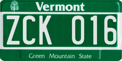 VT license plate ZCK016