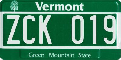 VT license plate ZCK019