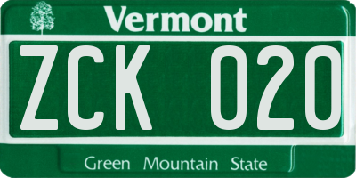 VT license plate ZCK020