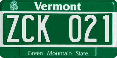 VT license plate ZCK021