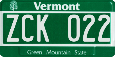 VT license plate ZCK022