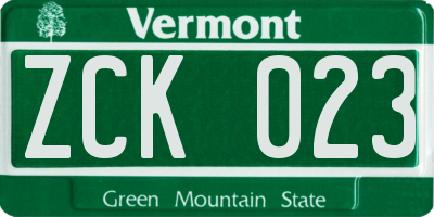 VT license plate ZCK023