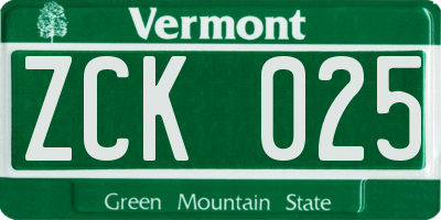 VT license plate ZCK025