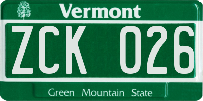 VT license plate ZCK026