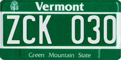VT license plate ZCK030