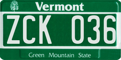 VT license plate ZCK036