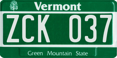 VT license plate ZCK037