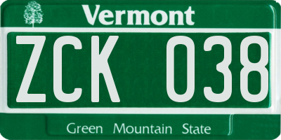 VT license plate ZCK038