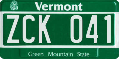 VT license plate ZCK041