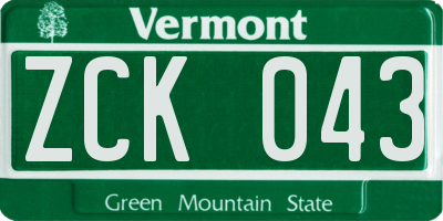 VT license plate ZCK043