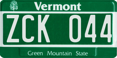 VT license plate ZCK044