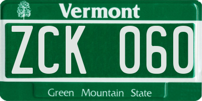 VT license plate ZCK060