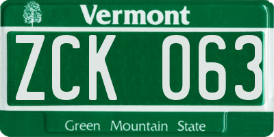 VT license plate ZCK063