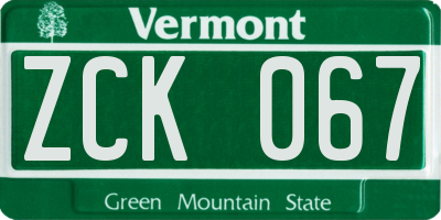 VT license plate ZCK067