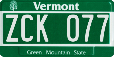 VT license plate ZCK077