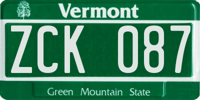VT license plate ZCK087