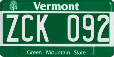 VT license plate ZCK092