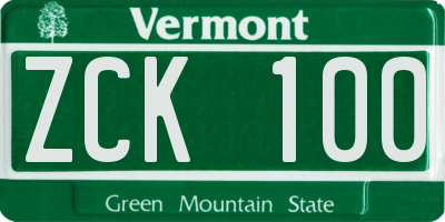 VT license plate ZCK100
